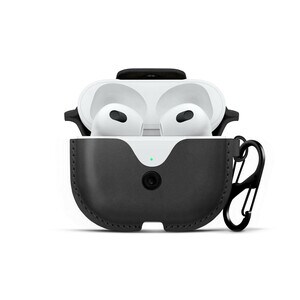 Twelve South AirSnap Carrying Case Apple AirPods (Gen 3) - Black - Top Grain Leather, Nylon, Metal Body - Wrist Strap, Cli