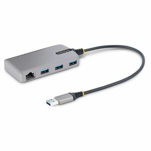 StarTech.com 3-Port USB Hub with Ethernet, USB-A Ports, Gigabit Ethernet/GbE, 5Gbps, Bus-Powered, 1ft/30cm Cable, Portable