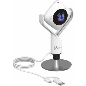 j5create JVCU360-N Webcam - 2 Megapixel - 30 fps - Black, White - USB Type A/USB Type C - 1 Pack(s) - Full HD - 1920 x 108