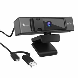j5create Webcam - 8 Megapixel - 30 fps - Black, Silver - USB Type A/USB Type C - 1 Pack(s) - 4K, 2K, Full HD, HD - 3840 x 
