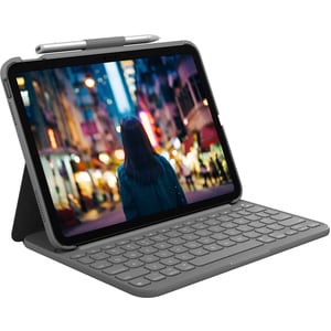 Logitech Slim Folio Keyboard/Cover Case (Folio) Apple iPad (10th Generation) Tablet - Oxford Gray - Bump Resistant, Scratc