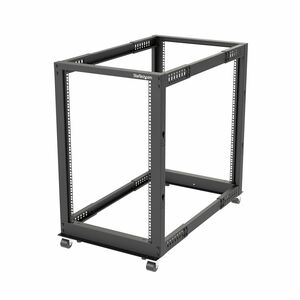 19 Inch 18U Open Frame Rack - 4 Post - 22-40 Adjustable Depth - 1200 lb. Capacity w/ Casters and Cable Hooks (4POSTRACK18U)