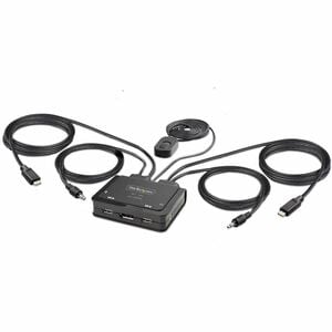 StarTech.com KVM Switch USB-C a 2 porte con Cavi Integrati USB Tipo-C/Audio da 1,2 m, uscita DisplayPort 4K - Commutazione