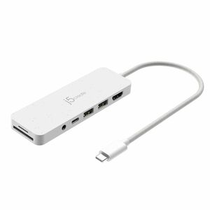 j5create USB Tipo C Estação de ancoragem - Leitor de cartão de memória - SD, microSD - Branco - USB tipo A - USB Tipo C - 