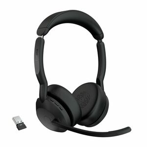 Jabra Evolve2 55 Wireless On-ear Stereo Headset - Black - Binaural - Ear-cup - 3000 cm - Bluetooth - 20 Hz to 20 kHz - MEM