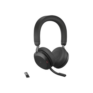 Jabra Evolve2 75 Wireless On-ear Stereo Headset - Black - Binaural - Ear-cup - 3000 cm - Bluetooth - 20 Hz to 20 kHz - MEM