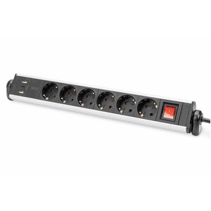 Digitus Steckdosenleiste - Winkelsteckverbinder - 6 x Wechselstrom, 3 x USB - 1,50 m Kabel - 16 A Stromstärke - 120 V AC, 