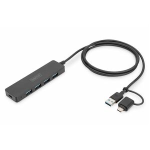 Digitus USB-Hub - USB 3.0 Typ A - 640 MB/s - Notebook, Tablet, Desktop - Tragbar - Schwarz - 5 Total USB Port(s) - 4 USB 3