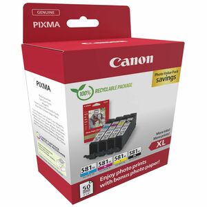 Canon CLI-581XL BK/C/M/Y Original High Yield Inkjet Ink Cartridge/Paper Kit - Value Pack - Black, CMY - 4 / Pack - 8.3 mL 
