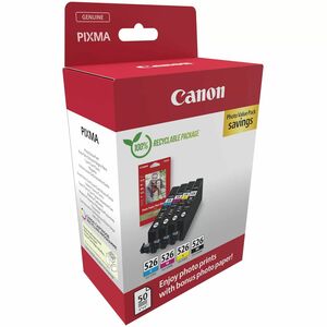 Canon CLI-526 Original Standard Yield Inkjet Ink Cartridge/Paper Kit - Multi-pack - Black, CMY Pack - 9 mL Black, 9 mL Cya