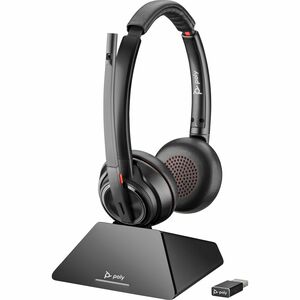 Poly Savi 8220 UC Wireless On-ear, Over-the-head Stereo Headset - Black - Microsoft Teams Certification - Binaural - Supra