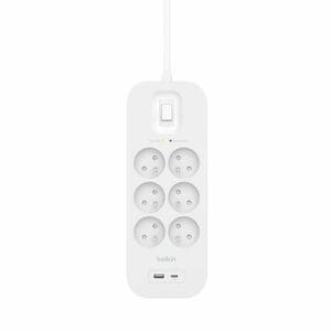 Belkin Connect Surge Suppressor/Protector - White - 6 x AC Power, 1 x USB Type A, 1 x USB Type C - 650 J - 2 m - Keyhole/U