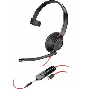 Poly Blackwire 5210 Wired On-ear, Over-the-head Mono Headset - Black - Microsoft Teams Certification - Monaural - Supra-au