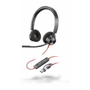 Poly Blackwire 3320 Wired On-ear, Over-the-head Stereo Headset - Black - Microsoft Teams Certification - Binaural - Supra-