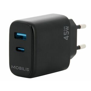 MOBILIS 45 W AC Adapter - Universal Adapter - 1 USB - 1 USB Type-C - For Notebook, Tablet PC, Smartphone - Black