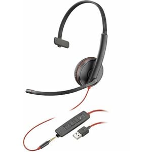 Poly Blackwire 3215 Wired On-ear, Over-the-head Mono Headset - Black - Monaural - Supra-aural - 32 Ohm - 20 Hz to 20 kHz -