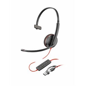 Poly Blackwire 3210 Wired On-ear Mono Headset - Black - Monaural - Ear-cup - 32 Ohm - 158.5 cm Cable - Omni-directional Mi