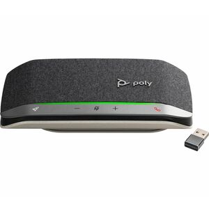 Poly Sync 20+ 有线/无线 蓝牙 免提电话 - Microsoft Teams, Zoom - 银 - 3 x 双向 麦克风 - 40mm 扬声器