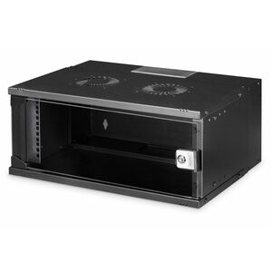 Digitus SOHO PRO 4U Wandmontierbar Geschlossener Schrank Rackschrank für Networking327 mm Regaltiefe - Schwarz - Glas, Ble