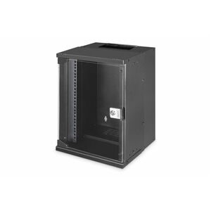 Digitus SOHO PRO 9U Wall Mountable Enclosed Cabinet Rack Cabinet for Networking254 mm Rack Depth - Black - Glass, Sheet St