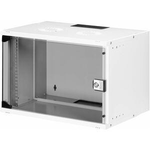 Digitus SOHO PRO 7U Wall Mountable Enclosed Cabinet Rack Cabinet for Networking327 mm Rack Depth - Light Grey - Glass, Pla