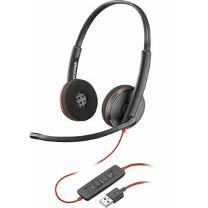 Poly Blackwire C3220 有线 头戴式, 挂耳式 立体声 耳机 - 黑 - 双声道 - 上耳式 - 32 欧姆 - 20 Hz 到 20 kHz - 158.5 cm 线缆 - 降噪 麦克风 - C型 USB