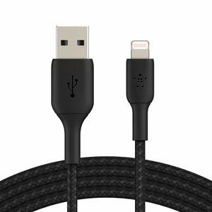 Belkin MFi Certified Braided Lightning to USB-A Charge and Sync Cable, 6.6 Feet / 2 Meters, Black