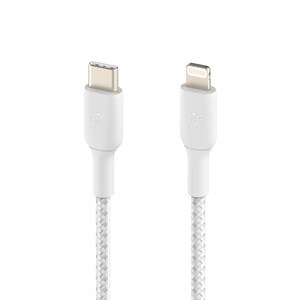 Belkin MFi Certified Braided Lightning to USB-C Charge and Sync Cable, 6.6 Feet / 2 Meters, White