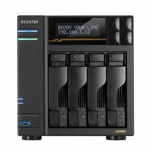 Asustor Lockerstor 4 Gen3 AS6804T, 4 Bay NAS, AMD Ryzen Quad-Core 2.3 GHz, 16GB RAM ECC DDR5, 4 M.2 NVMe Slots, Dual 5GbE 