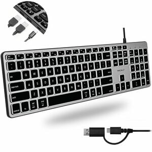 Macally Backlit Keyboard for Mac with (Dual USB Connectors A & C) - Cable Connectivity - USB Type A, USB Type C Interface 
