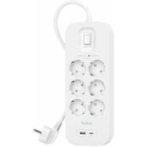 Belkin Connect Überspannungsschutz - 1 x USB Typ A, 1 x USB Typ C, 6 x Wechselstrom - 650 J - 2 m - Wandmontierbar