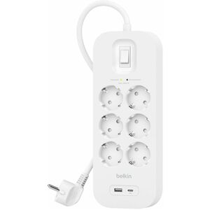 Belkin Connect Surge Suppressor/Protector - 1 x USB Type A, 1 x USB Type C, 6 x AC Power - 650 J - 2 m - Wall Mountable