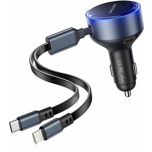 3P USB-C+C/LIGHTNING (30+30/27W ) CARCHARGER BUILT-IN CABLE BLAC