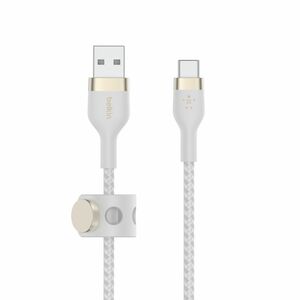 BOOSTCHARGE Pro Flex Double-Braided Silicone USB-A to C Cable with Metal Clip Cable Management 1 Meter SnC Up to 60W White