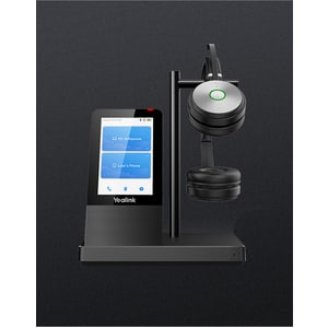 WH66 TEAMS BINAURAL EAR (DUAL EAR) OVER-THE-HEAD HEADSET. BUSYLIGHT ON HEADSET. LEATHER EAR CUSHIONS. YEALINK ACOUSTIC SHI