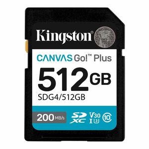 Kingston Canvas Go! Plus 512 GB Class 10/UHS-I (U3) V30 SDXC - 200 MB/s Read - 160 MB/s Write