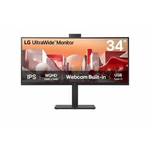LG 34BA85QE-B 34" Class Webcam UWQHD Curved Screen LED Monitor - 21:9 - Textured Black - 34" Viewable - In-plane Switching