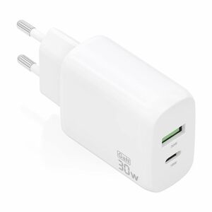 CARGADOR GAN 30W 1XUSB-C PD3.0 QC4.0 1XUSB-A QC3.0 BLANCO