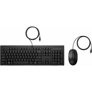 HP 225 Keyboard & Mouse - 2 Piece - USB Type A Plunger Cable Keyboard - Keyboard/Keypad Color: Black - USB Type A Cable Mo
