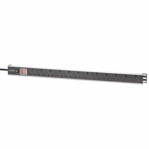 19" 1U PDU 12-way UK, Vertical type, With switch and overload protection, Rackmount, Power Distribution Unit, UK 3-pin out