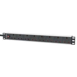 19" 1U PDU 7-way UK, Overload Protection, Rackmount, Power Distribution Unit, UK 3-pin outlets, 3m power cord, output - BS