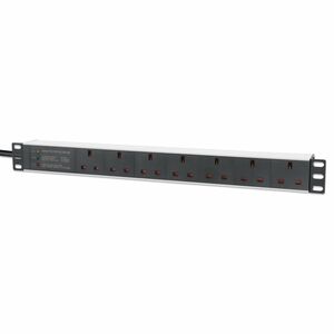 19" 1U PDU 7-way UK, Surge Protection, Rackmount, Power Distribution Unit, UK 3-pin outlets, 3m power cord, output - 7 x B