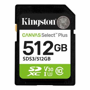 Kingston Canvas Select Plus 512 GB Class 10/UHS-I (U3) V10 SDXC - 1 - 150 MB/s Read