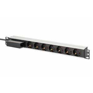 Digitus Aluminium Steckdosenleiste, 7-fach mit Leitungsschutzschalter. Rack-Kapazität: 1U, Montage: Horizontal/Vertikal, G