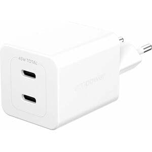 PanzerGlass Turbo 45 W AC Adapter - Universal Adapter - 2 USB Type-C - For Smartphone, Tablet PC - Europe - Silver, White
