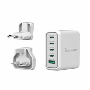 j5create JUP53100EF-N 100 W Adaptador de CA - Adaptador universal - 4 USB Tipo C - para MacBook, Notebook, PC Tablet, Disp