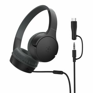 Belkin SOUNDFORM Mini Kabel Auf den Ohren Headset - Schwarz - Host-Schnittstelle: USB-Typ C, Mini-Phone (3,5mm)