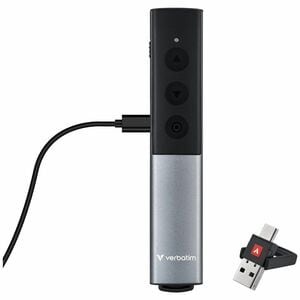 Verbatim Presentation Pointer - Radio Frequency - USB Type C, USB Type A - Laser - Grey - Wireless - 30 m - 2.40 GHz - Rec