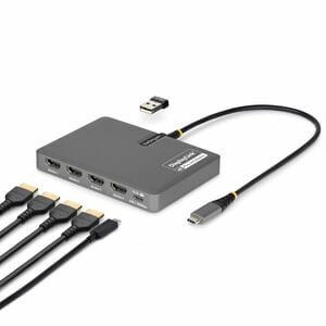 StarTech.com USB-C to Quad-Monitor Workstation Adapter, 4K 60Hz HDMI, 140W PD Passthrough for Laptop Charging, 1x USB 2.0 