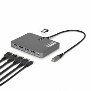 StarTech.com USB-C zu Quad-Monitor Workstation Adapter, 4K 60Hz DisplayPort, 140W PD Passthrough zum Laden von Laptops, 1x